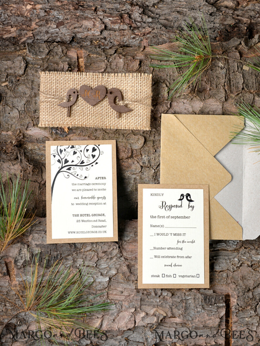 WEDDING INVITATIONS forest / Mountains / woodland theme Wedding invitations suite, rustic wood stationery