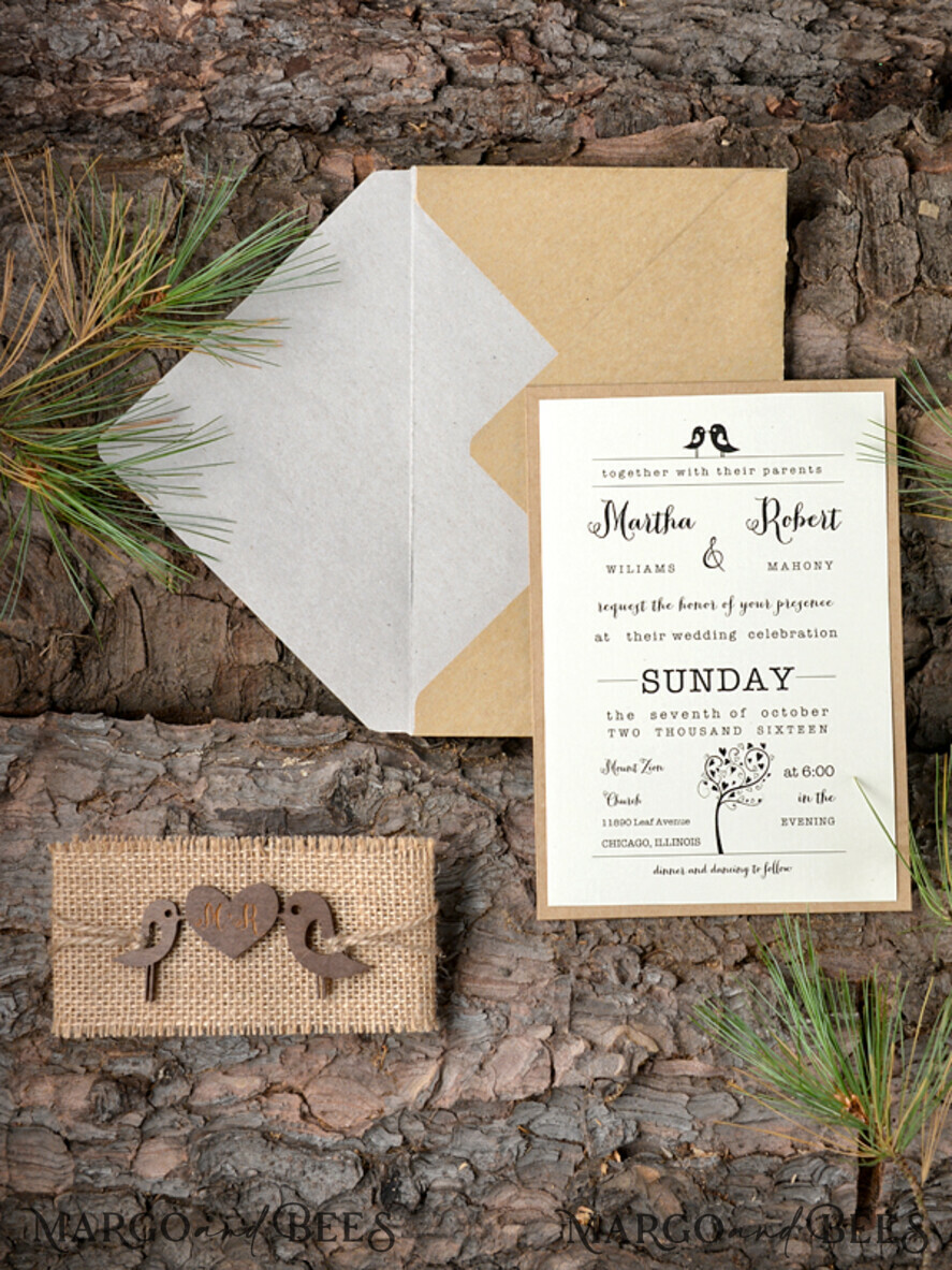 WEDDING INVITATIONS forest / Mountains / woodland theme Wedding invitations suite, rustic wood stationery