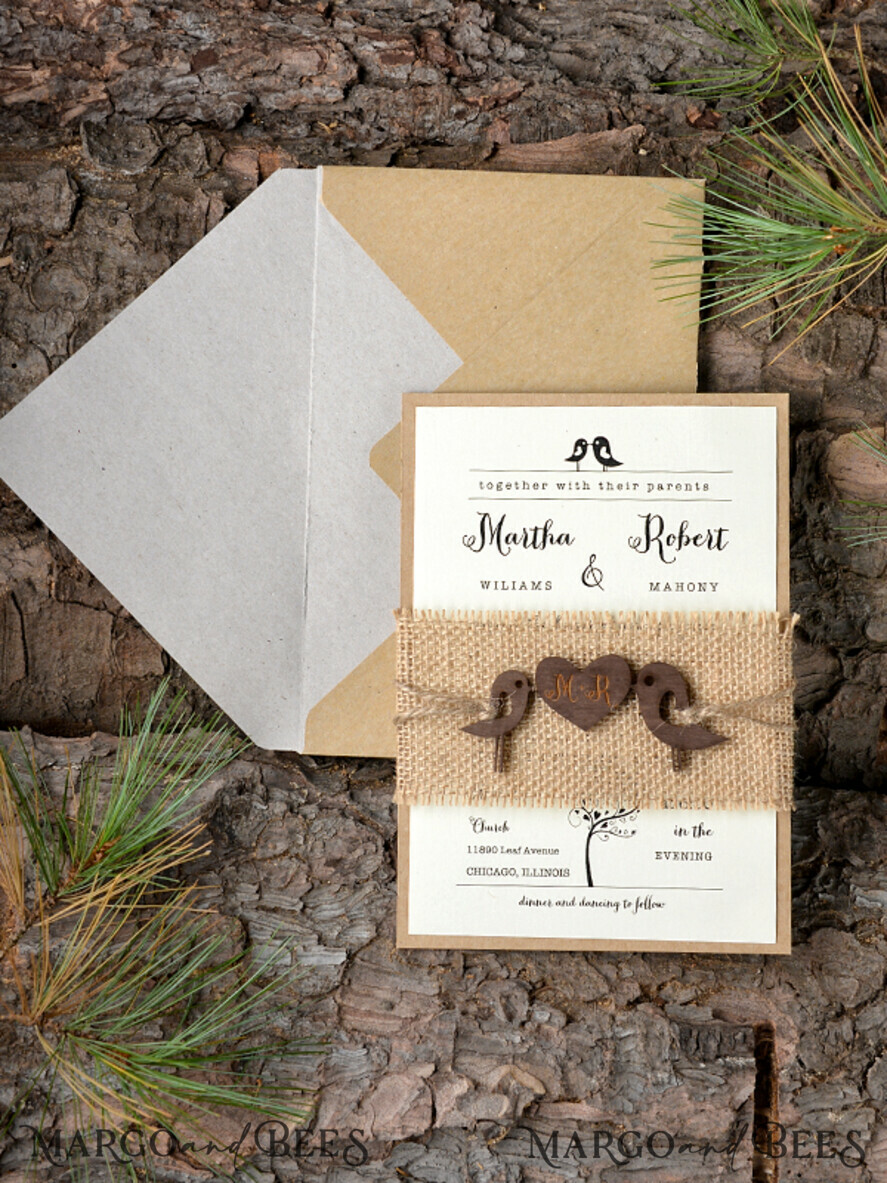 WEDDING INVITATIONS forest / Mountains / woodland theme Wedding invitations suite, rustic wood stationery