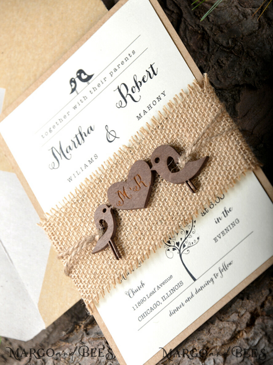WEDDING INVITATIONS forest / Mountains / woodland theme Wedding invitations suite, rustic wood stationery
