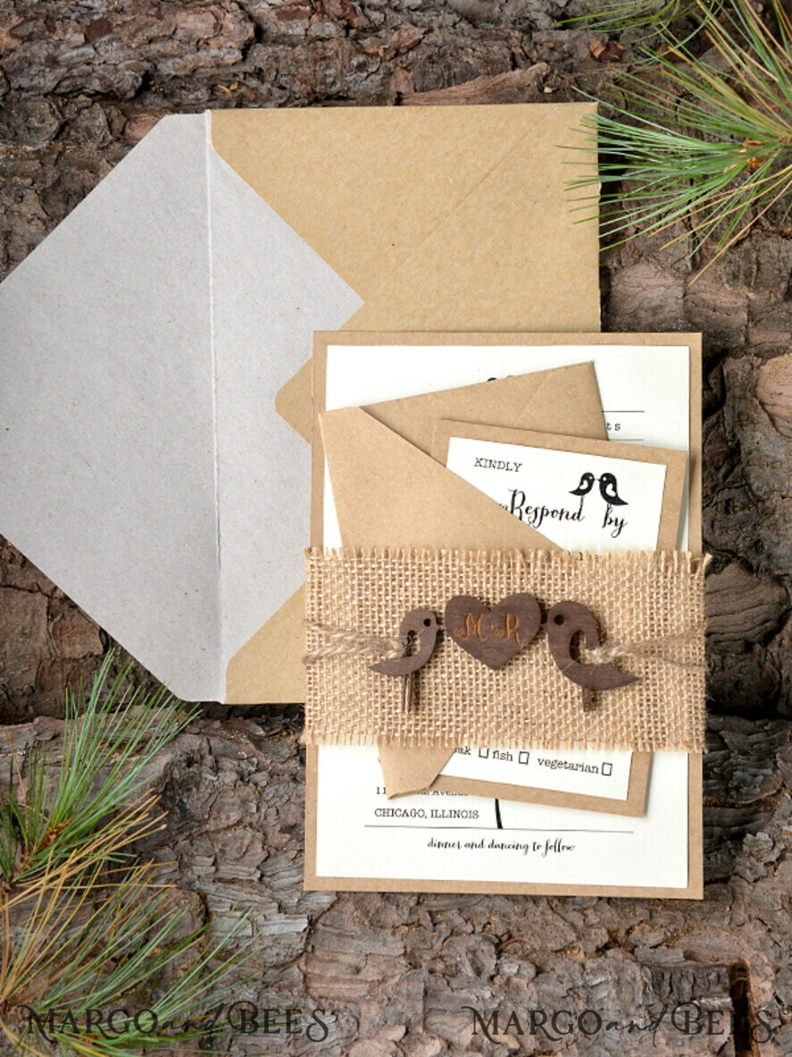WEDDING INVITATIONS forest / Mountains / woodland theme Wedding invitations suite, rustic wood stationery