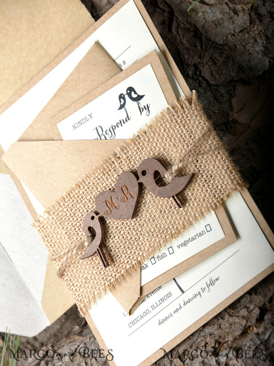 WEDDING INVITATIONS forest / Mountains / woodland theme Wedding invitations suite, rustic wood stationery