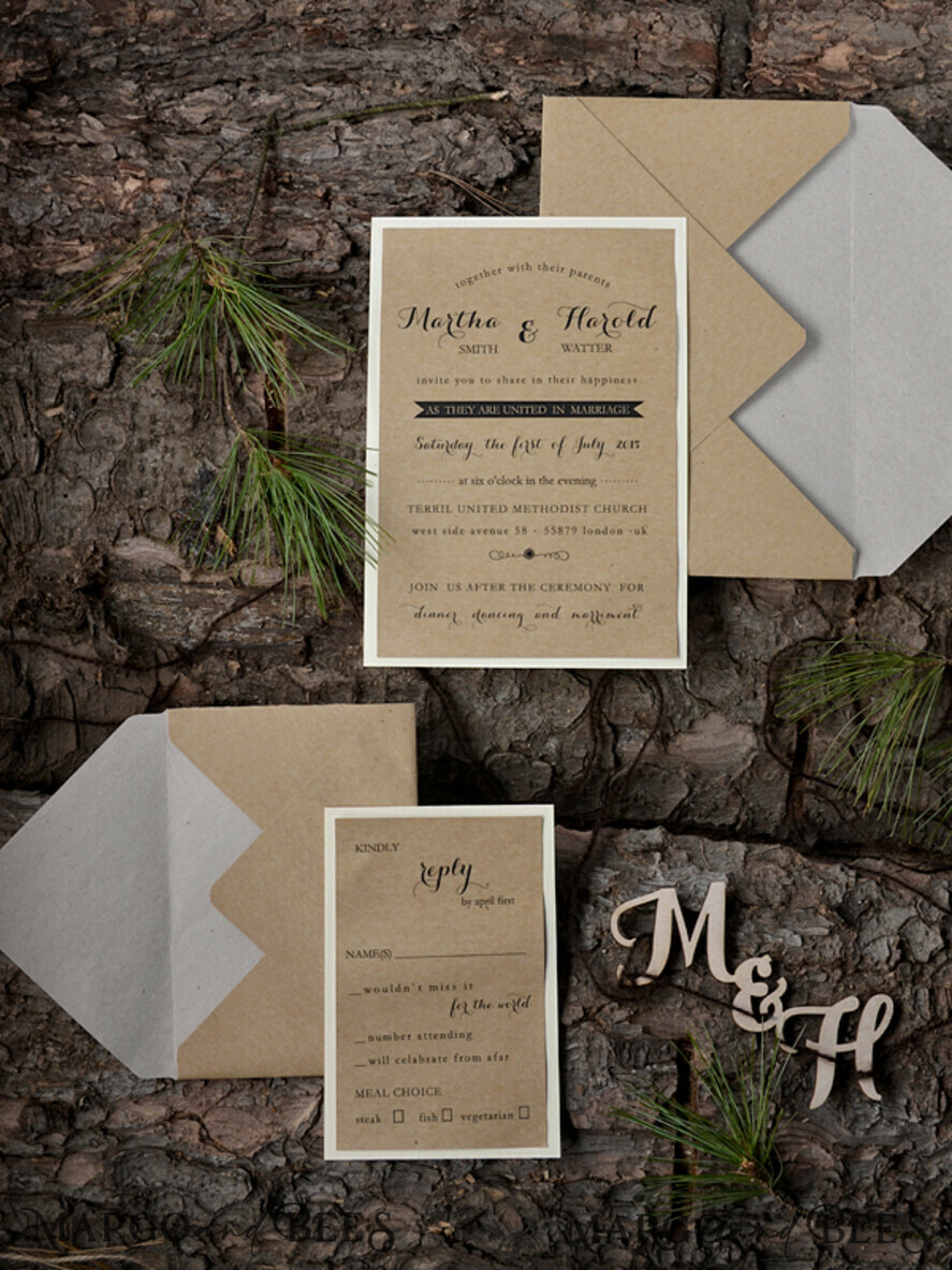 WEDDING INVITATIONS forest / Mountains / woodland theme Romantic Wedding invitations, natural rustic stationery