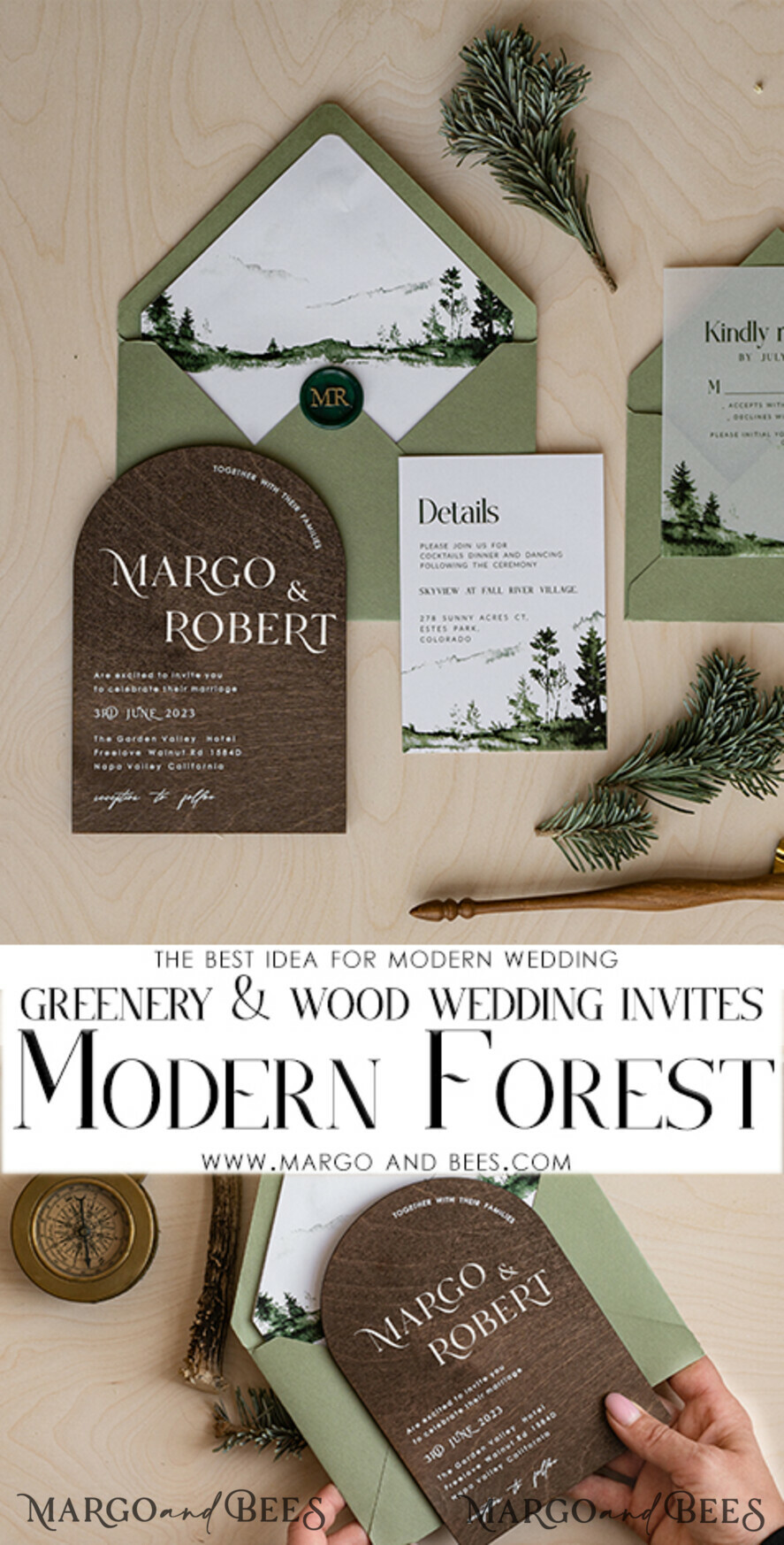 WEDDING INVITATIONS forest / Mountains / woodland theme Forest Wood Wedding Invitation Suite, Modern Rustic Wedding Invites, Natural Wooden Invitations Suite Wedding Cards, Green Wedding Invitations, Misty Forest Frosted wedding Invitation suite, Pine trees Wedding Invite