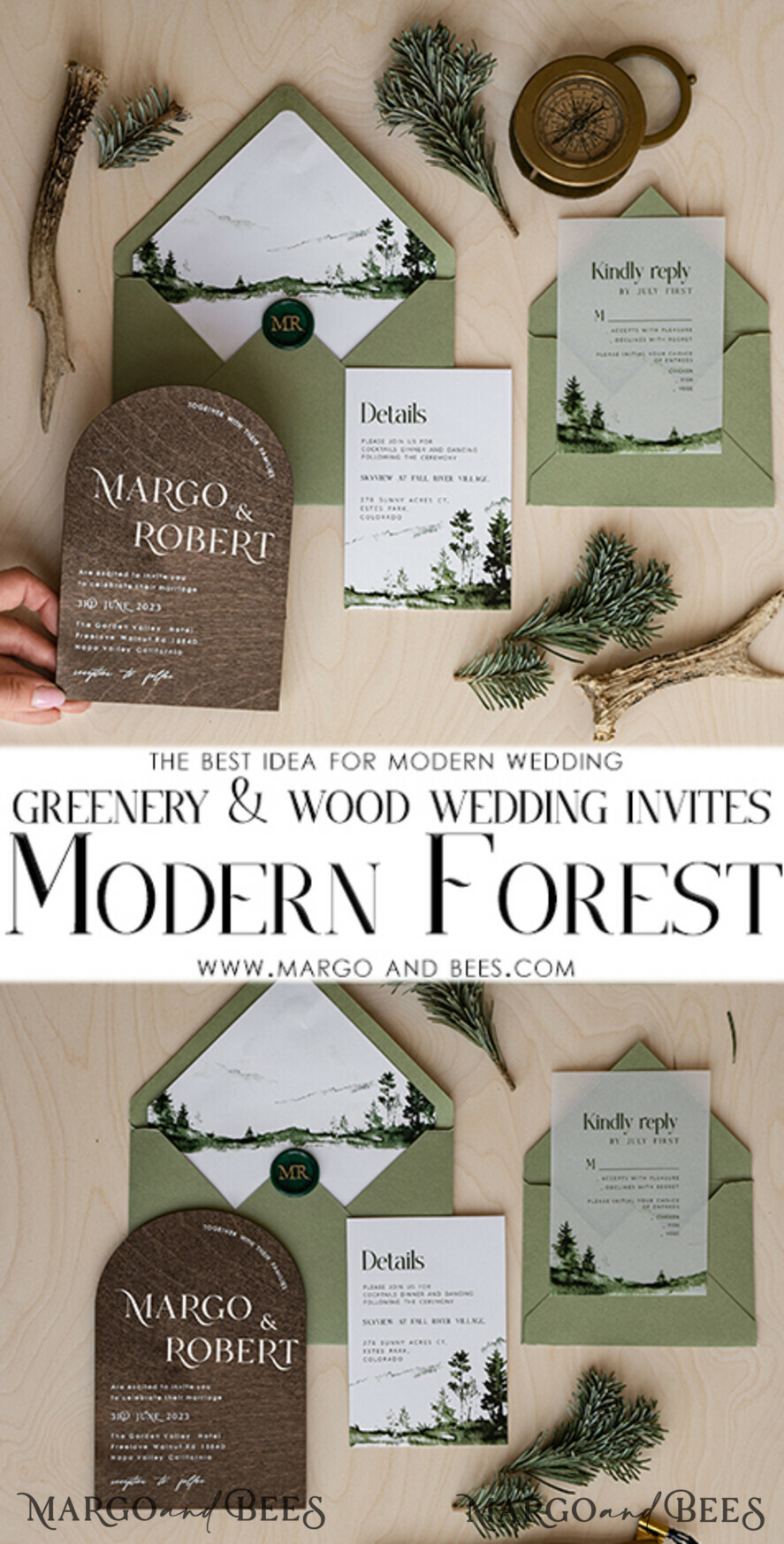 WEDDING INVITATIONS forest / Mountains / woodland theme Forest Wood Wedding Invitation Suite, Modern Rustic Wedding Invites, Natural Wooden Invitations Suite Wedding Cards, Green Wedding Invitations, Misty Forest Frosted wedding Invitation suite, Pine trees Wedding Invite