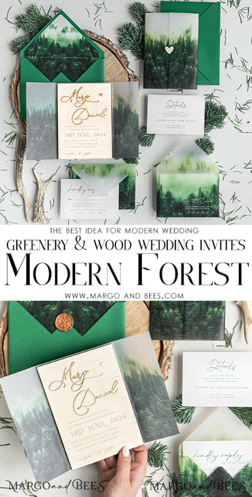 WEDDING INVITATIONS forest / Mountains / woodland theme Forest Wood Wedding Invitation Suite, Modern Rustic Wedding Invites, Natural Wooden Invitations Suite Wedding Cards, Green Wedding Invitations, Misty Forest Frosted wedding Invitation suite, Pine trees Wedding Invite