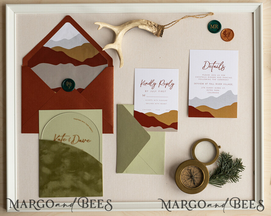 WEDDING INVITATIONS forest / Mountains / woodland theme Mountain Modern Arch Acrylic Wedding Invitation Suite, Modern Arizona Wedding Invites, Clear Plexi glass Suite Wedding Cards, terracotta Wedding Invitations, mountains wedding Invitation suite, sage green Wedding Invite made from plexi glass
