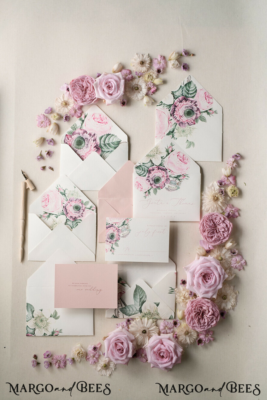 WEDDING INVITATIONS Elegant Invites Classic Cards Floral Vintage Wedding Invitations, Elegant And Minimalistic White Wedding Invitation Suite, Delicate Pink Wedding Cards, Handmade Wedding Stationery