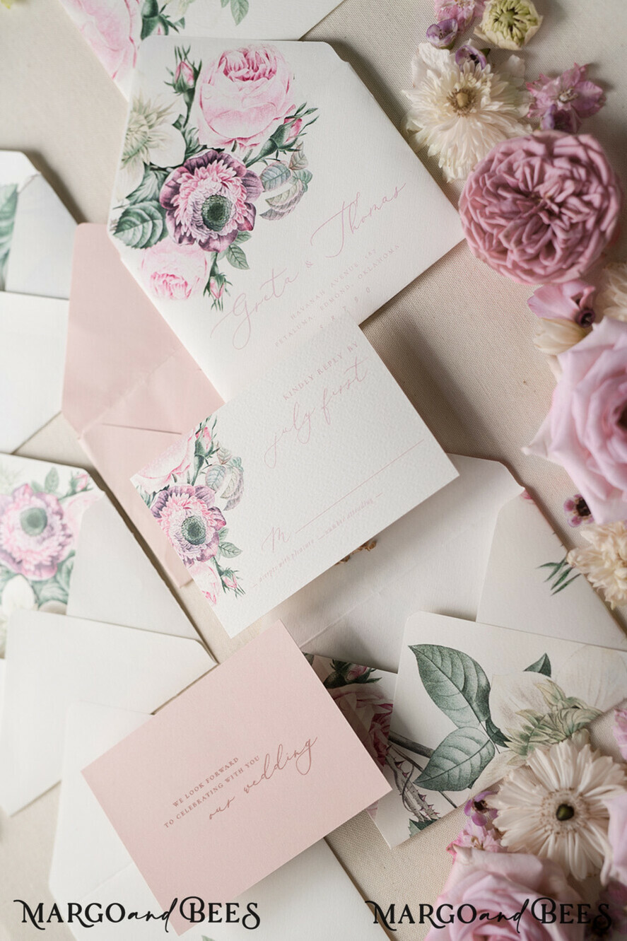 WEDDING INVITATIONS Elegant Invites Classic Cards Floral Vintage Wedding Invitations, Elegant And Minimalistic White Wedding Invitation Suite, Delicate Pink Wedding Cards, Handmade Wedding Stationery