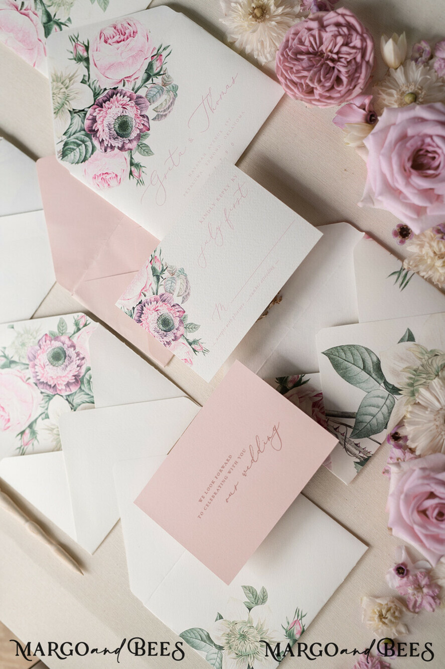 WEDDING INVITATIONS Elegant Invites Classic Cards Floral Vintage Wedding Invitations, Elegant And Minimalistic White Wedding Invitation Suite, Delicate Pink Wedding Cards, Handmade Wedding Stationery