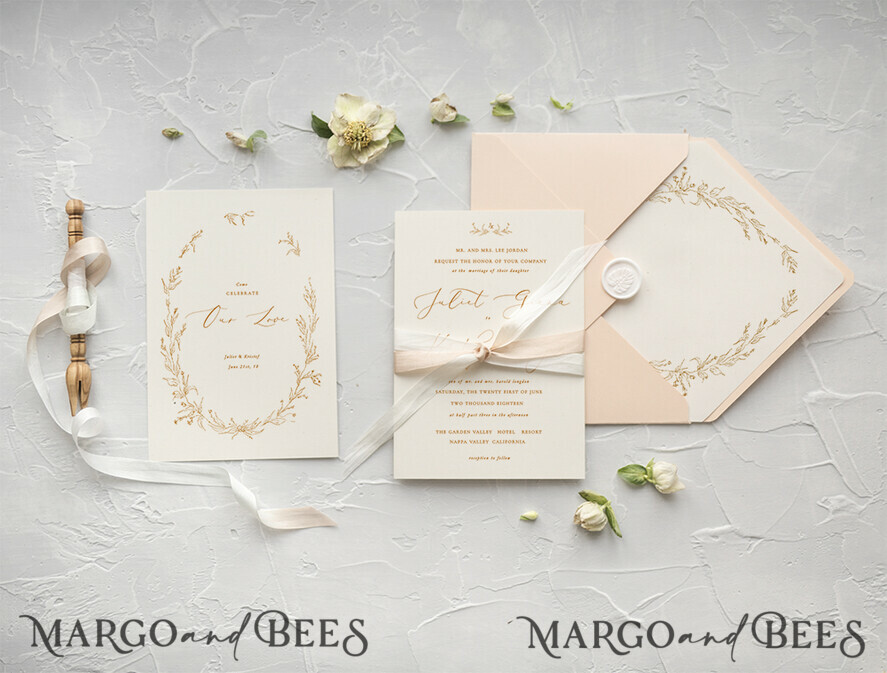 WEDDING INVITATIONS Elegant Invites Classic Cards Minimalistic Peach Wedding Invitations, Elegant Nude Wedding Invites, Romantic Floral Wedding Cards, Modern Wedding Invitation Suite
