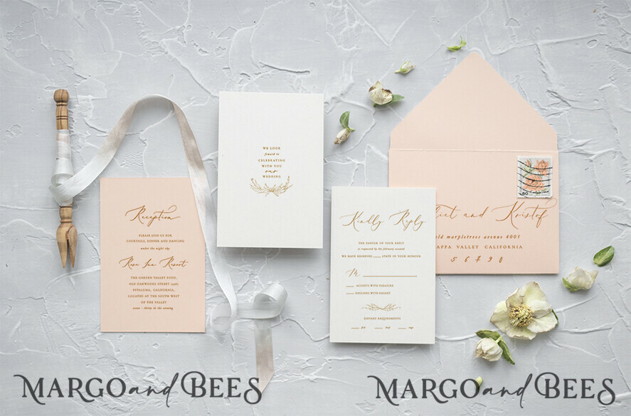 WEDDING INVITATIONS Elegant Invites Classic Cards Minimalistic Peach Wedding Invitations, Elegant Nude Wedding Invites, Romantic Floral Wedding Cards, Modern Wedding Invitation Suite