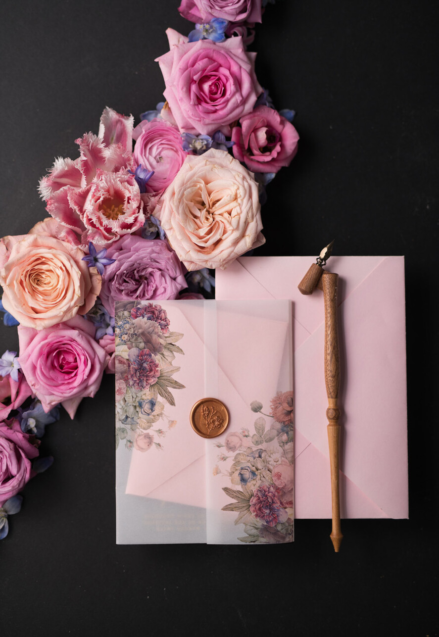 WEDDING INVITATIONS Elegant Invites Classic Cards Vintage Floral Wedding Invitation Suite, Luxury Acrylic Plexi Wedding Invitations, Romantic Pink Wedding Cards, Glamour Golden Wedding Stationery