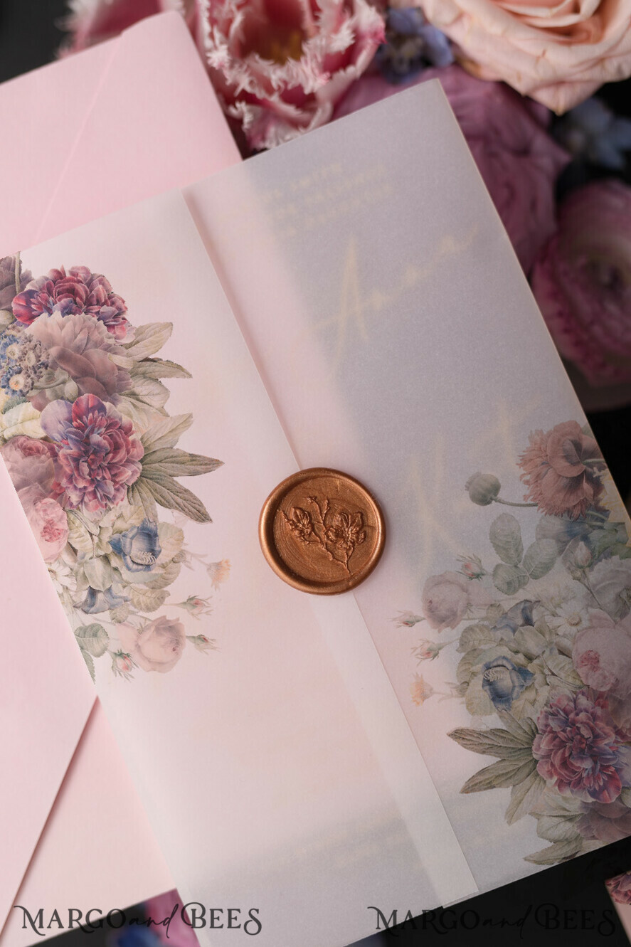 WEDDING INVITATIONS Elegant Invites Classic Cards Vintage Floral Wedding Invitation Suite, Luxury Acrylic Plexi Wedding Invitations, Romantic Pink Wedding Cards, Glamour Golden Wedding Stationery