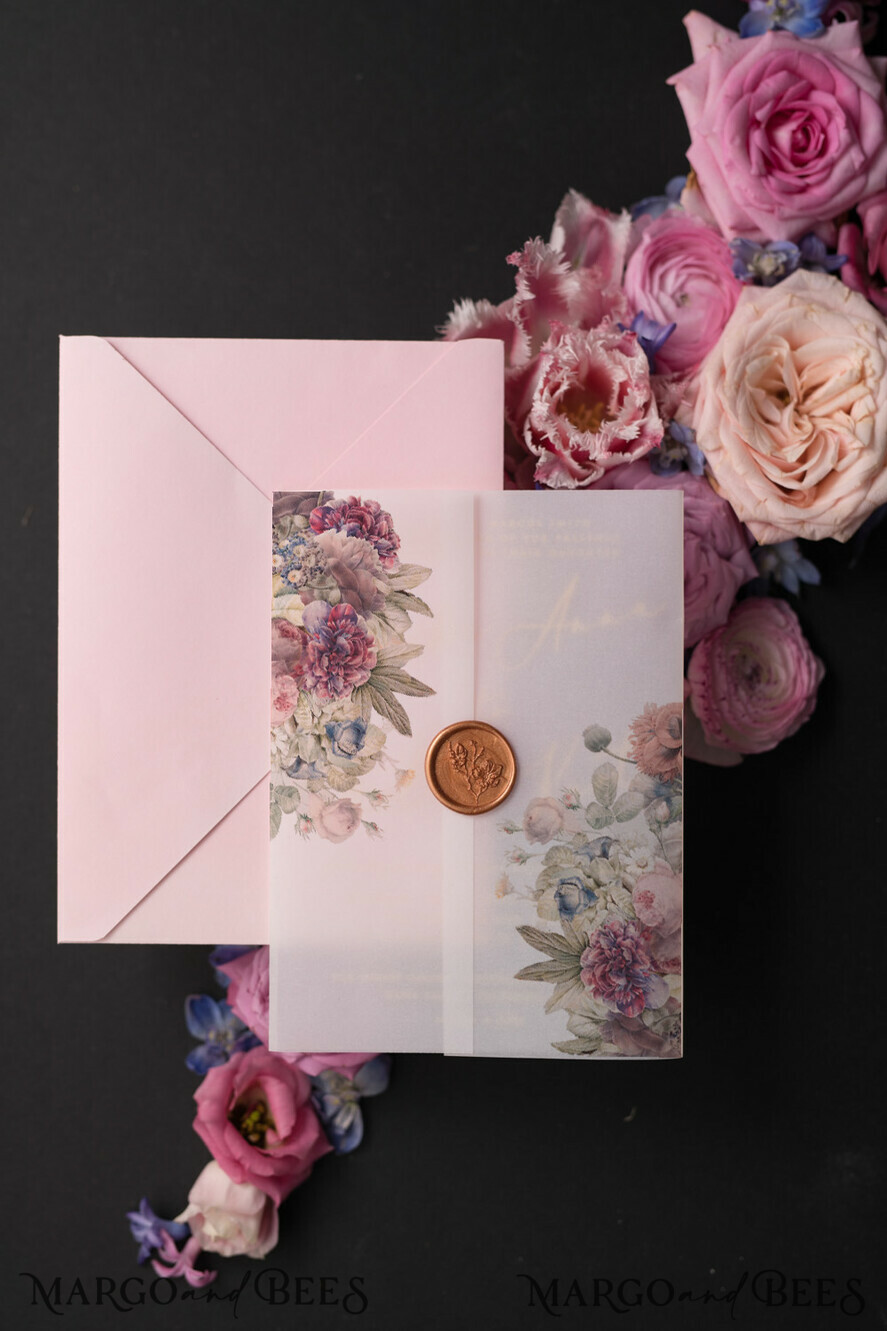 WEDDING INVITATIONS Elegant Invites Classic Cards Vintage Floral Wedding Invitation Suite, Luxury Acrylic Plexi Wedding Invitations, Romantic Pink Wedding Cards, Glamour Golden Wedding Stationery