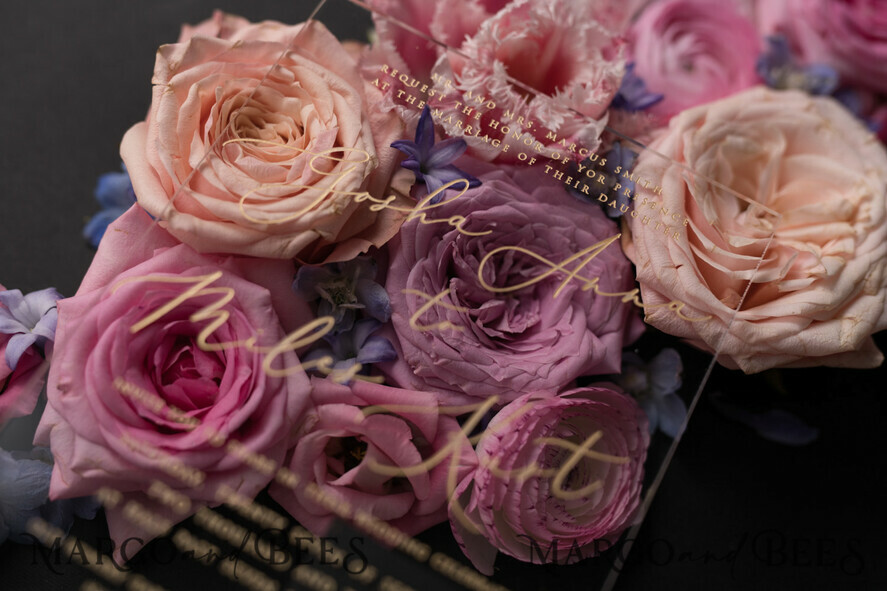 WEDDING INVITATIONS Elegant Invites Classic Cards Vintage Floral Wedding Invitation Suite, Luxury Acrylic Plexi Wedding Invitations, Romantic Pink Wedding Cards, Glamour Golden Wedding Stationery