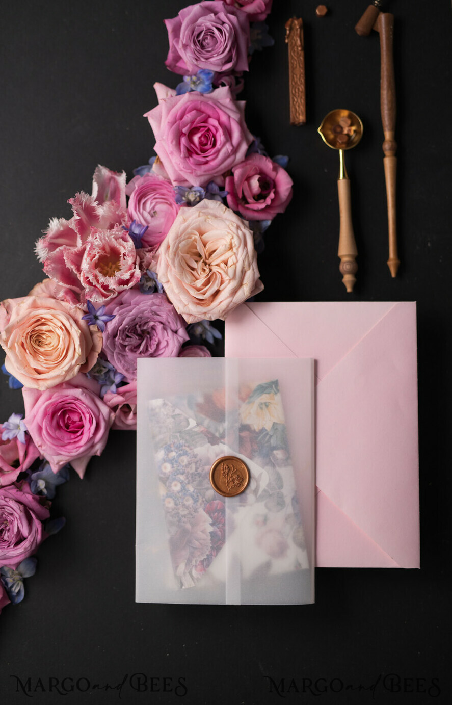 WEDDING INVITATIONS Elegant Invites Classic Cards Vintage Floral Wedding Invitation Suite, Luxury Acrylic Plexi Wedding Invitations, Romantic Pink Wedding Cards, Glamour Golden Wedding Stationery