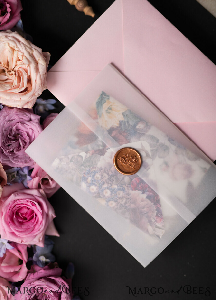 WEDDING INVITATIONS Elegant Invites Classic Cards Vintage Floral Wedding Invitation Suite, Luxury Acrylic Plexi Wedding Invitations, Romantic Pink Wedding Cards, Glamour Golden Wedding Stationery