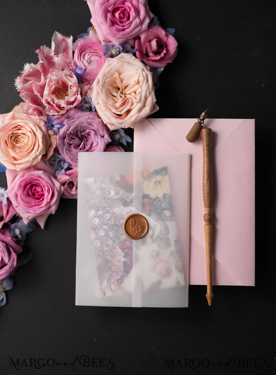 WEDDING INVITATIONS Elegant Invites Classic Cards Vintage Floral Wedding Invitation Suite, Luxury Acrylic Plexi Wedding Invitations, Romantic Pink Wedding Cards, Glamour Golden Wedding Stationery