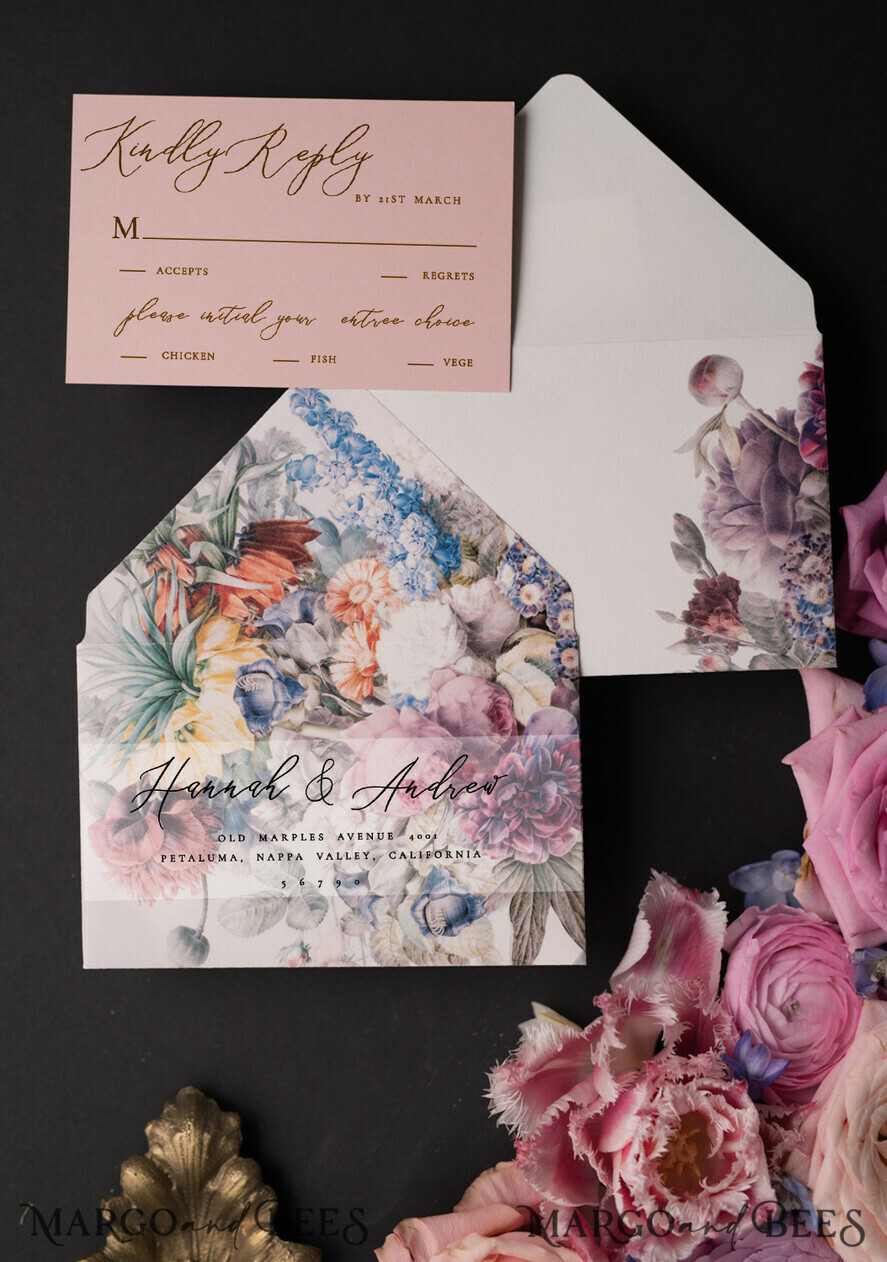 WEDDING INVITATIONS Elegant Invites Classic Cards Vintage Floral Wedding Invitation Suite, Luxury Acrylic Plexi Wedding Invitations, Romantic Pink Wedding Cards, Glamour Golden Wedding Stationery