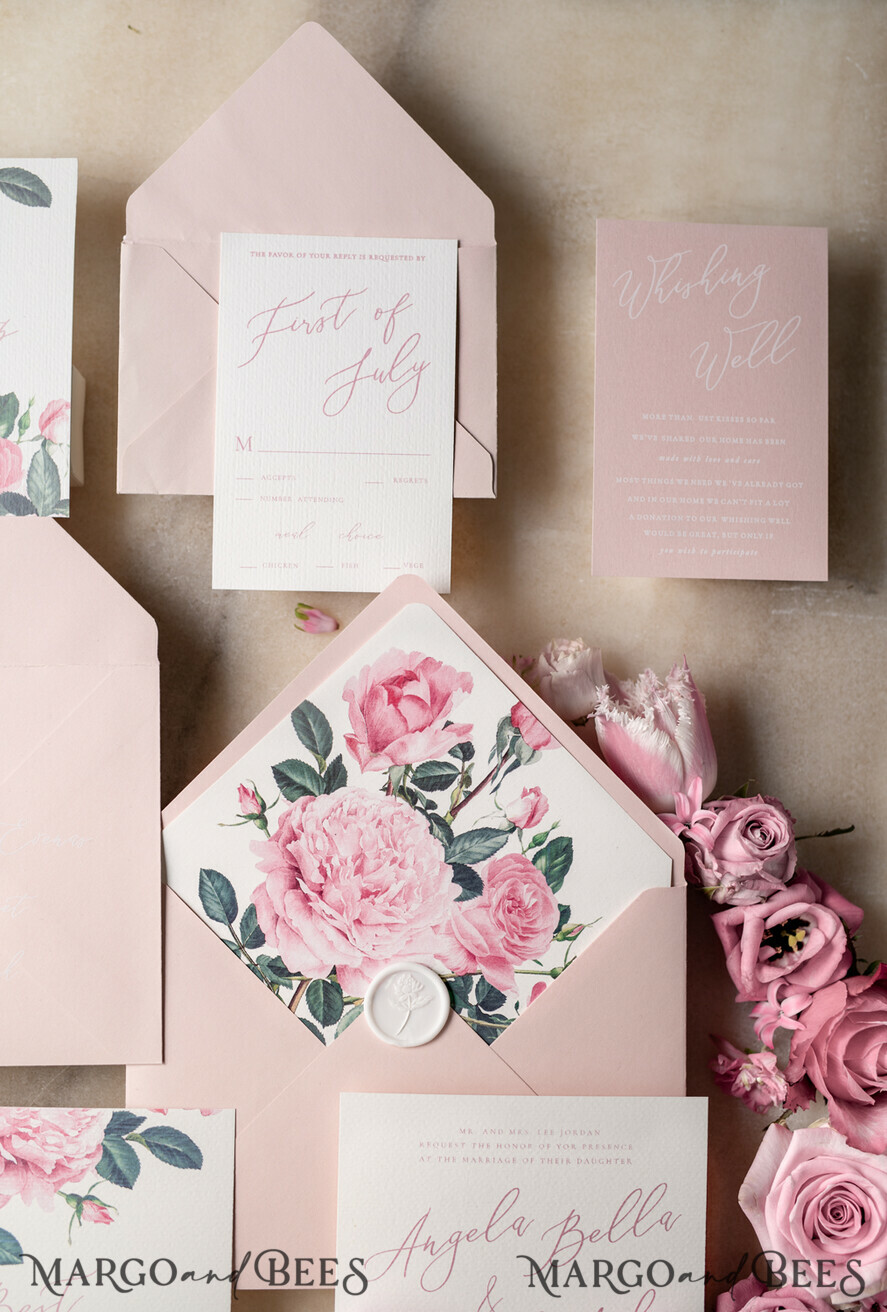 WEDDING INVITATIONS Elegant Invites Classic Cards Floral Vintage Wedding Invitations With Hand Dyed Ribbon, Minimalistic White Wedding Invites, Handmade Wedding Invitation Suite, Bespoke Pink Wedding Stationery