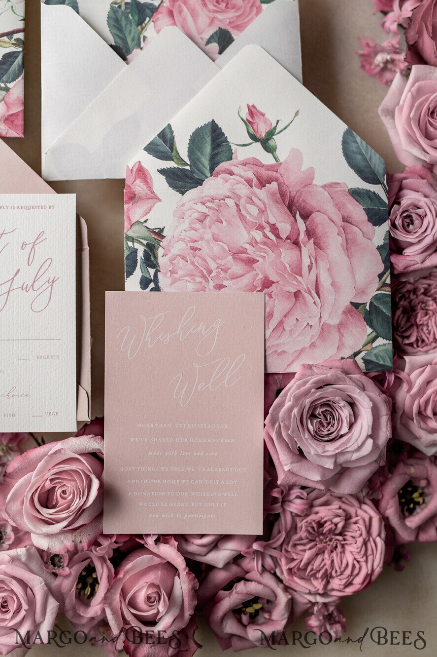 WEDDING INVITATIONS Elegant Invites Classic Cards Floral Vintage Wedding Invitations With Hand Dyed Ribbon, Minimalistic White Wedding Invites, Handmade Wedding Invitation Suite, Bespoke Pink Wedding Stationery