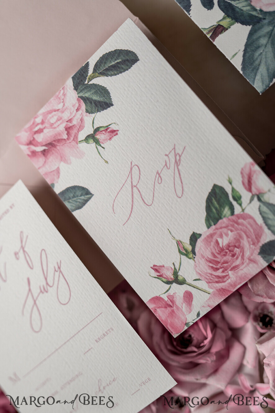 WEDDING INVITATIONS Elegant Invites Classic Cards Floral Vintage Wedding Invitations With Hand Dyed Ribbon, Minimalistic White Wedding Invites, Handmade Wedding Invitation Suite, Bespoke Pink Wedding Stationery