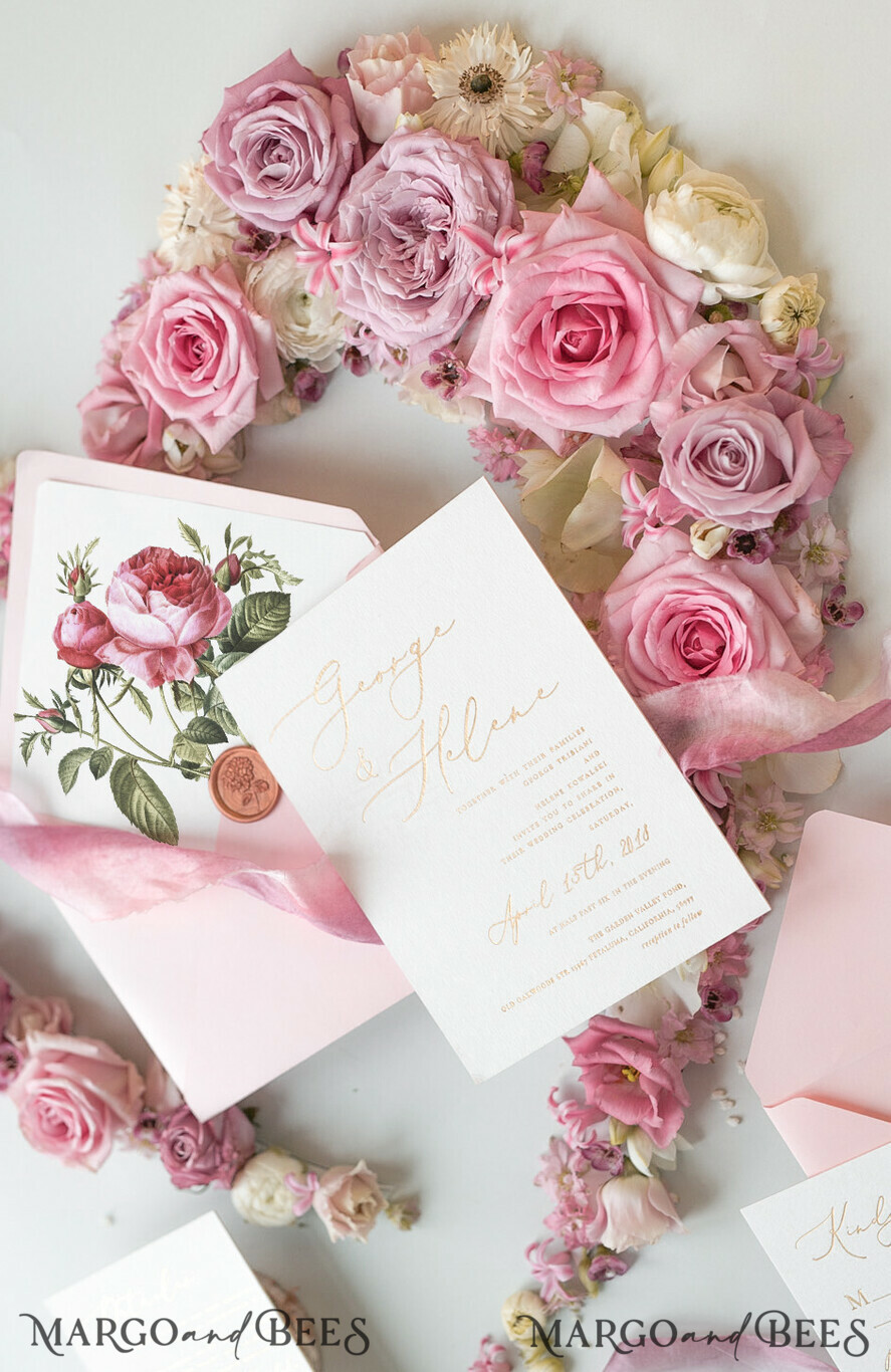 WEDDING INVITATIONS Elegant Invites Classic Cards Romantic Blush Pink Wedding Invitations, Vintage Floral Wedding Invitation Suite, Elegant Wedding Cards With Hand Dyed Bow, Glamour Peony Wedding Stationery
