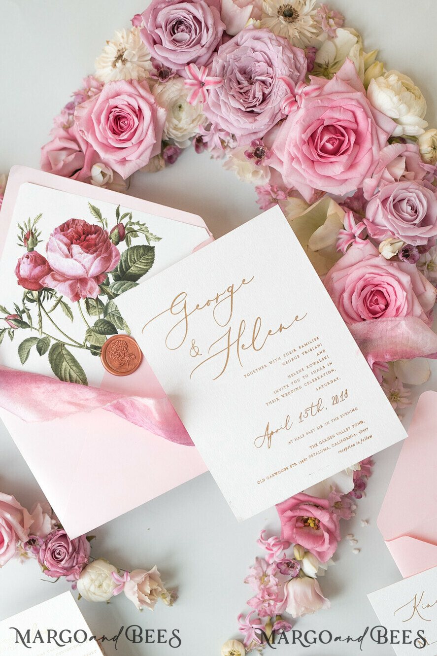 WEDDING INVITATIONS Elegant Invites Classic Cards Romantic Blush Pink Wedding Invitations, Vintage Floral Wedding Invitation Suite, Elegant Wedding Cards With Hand Dyed Bow, Glamour Peony Wedding Stationery