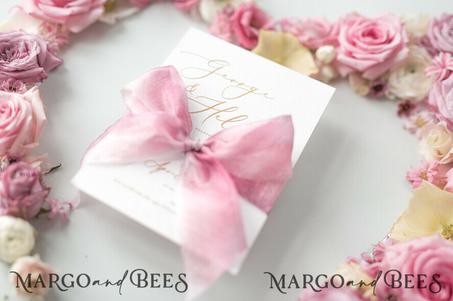 WEDDING INVITATIONS Elegant Invites Classic Cards Romantic Blush Pink Wedding Invitations, Vintage Floral Wedding Invitation Suite, Elegant Wedding Cards With Hand Dyed Bow, Glamour Peony Wedding Stationery