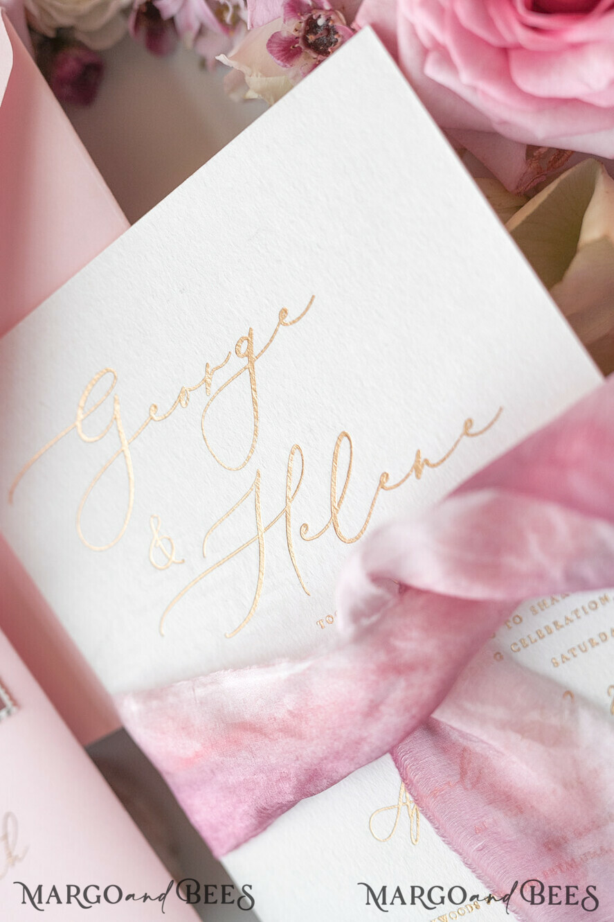 WEDDING INVITATIONS Elegant Invites Classic Cards Romantic Blush Pink Wedding Invitations, Vintage Floral Wedding Invitation Suite, Elegant Wedding Cards With Hand Dyed Bow, Glamour Peony Wedding Stationery