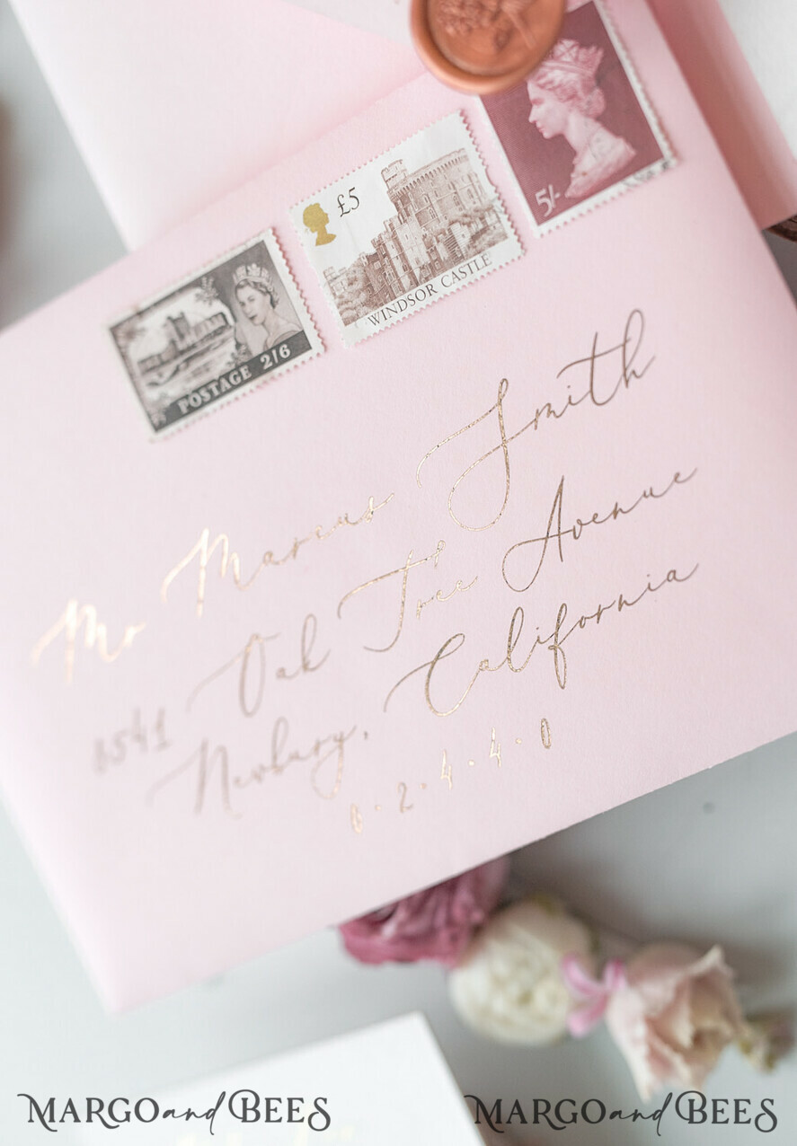 WEDDING INVITATIONS Elegant Invites Classic Cards Romantic Blush Pink Wedding Invitations, Vintage Floral Wedding Invitation Suite, Elegant Wedding Cards With Hand Dyed Bow, Glamour Peony Wedding Stationery