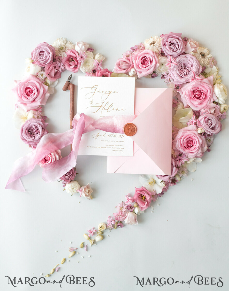 WEDDING INVITATIONS Elegant Invites Classic Cards Romantic Blush Pink Wedding Invitations, Vintage Floral Wedding Invitation Suite, Elegant Wedding Cards With Hand Dyed Bow, Glamour Peony Wedding Stationery