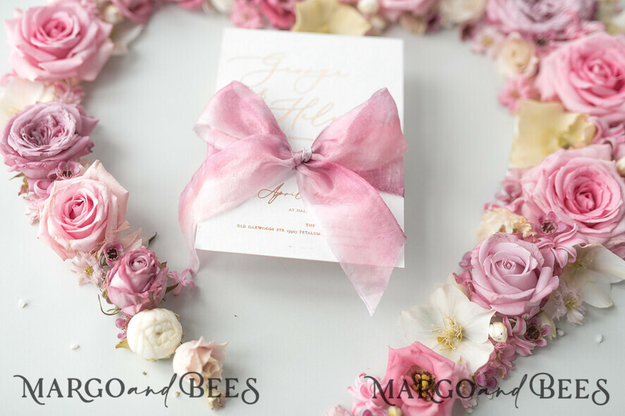 WEDDING INVITATIONS Elegant Invites Classic Cards Romantic Blush Pink Wedding Invitations, Vintage Floral Wedding Invitation Suite, Elegant Wedding Cards With Hand Dyed Bow, Glamour Peony Wedding Stationery