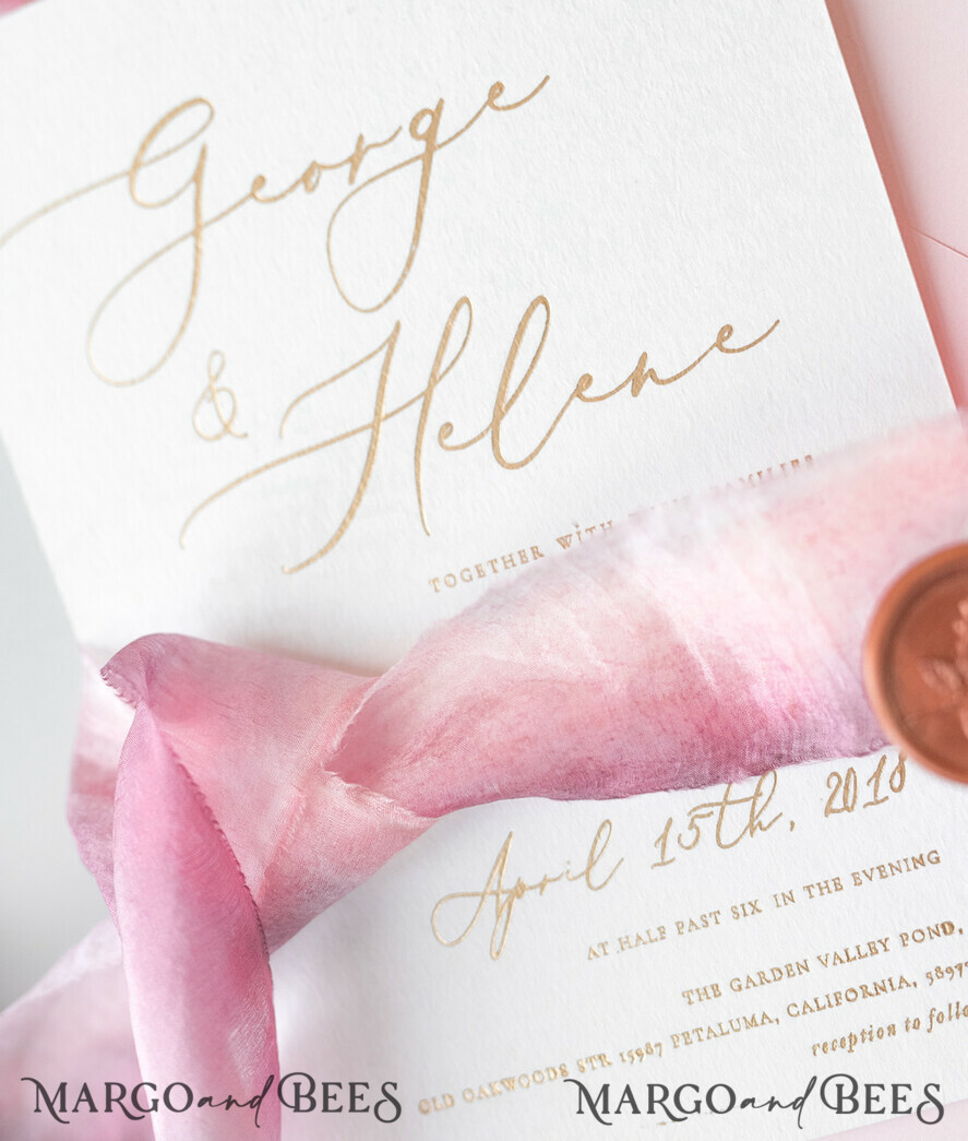 WEDDING INVITATIONS Elegant Invites Classic Cards Romantic Blush Pink Wedding Invitations, Vintage Floral Wedding Invitation Suite, Elegant Wedding Cards With Hand Dyed Bow, Glamour Peony Wedding Stationery