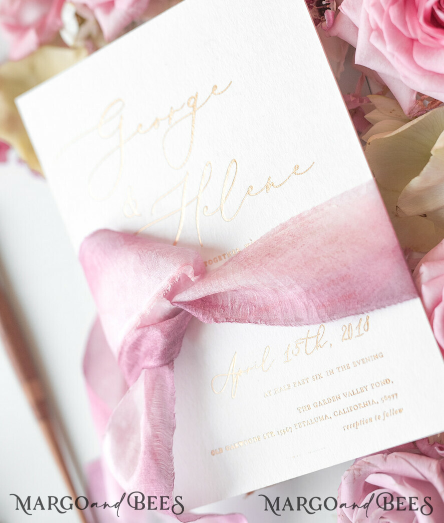 WEDDING INVITATIONS Elegant Invites Classic Cards Romantic Blush Pink Wedding Invitations, Vintage Floral Wedding Invitation Suite, Elegant Wedding Cards With Hand Dyed Bow, Glamour Peony Wedding Stationery