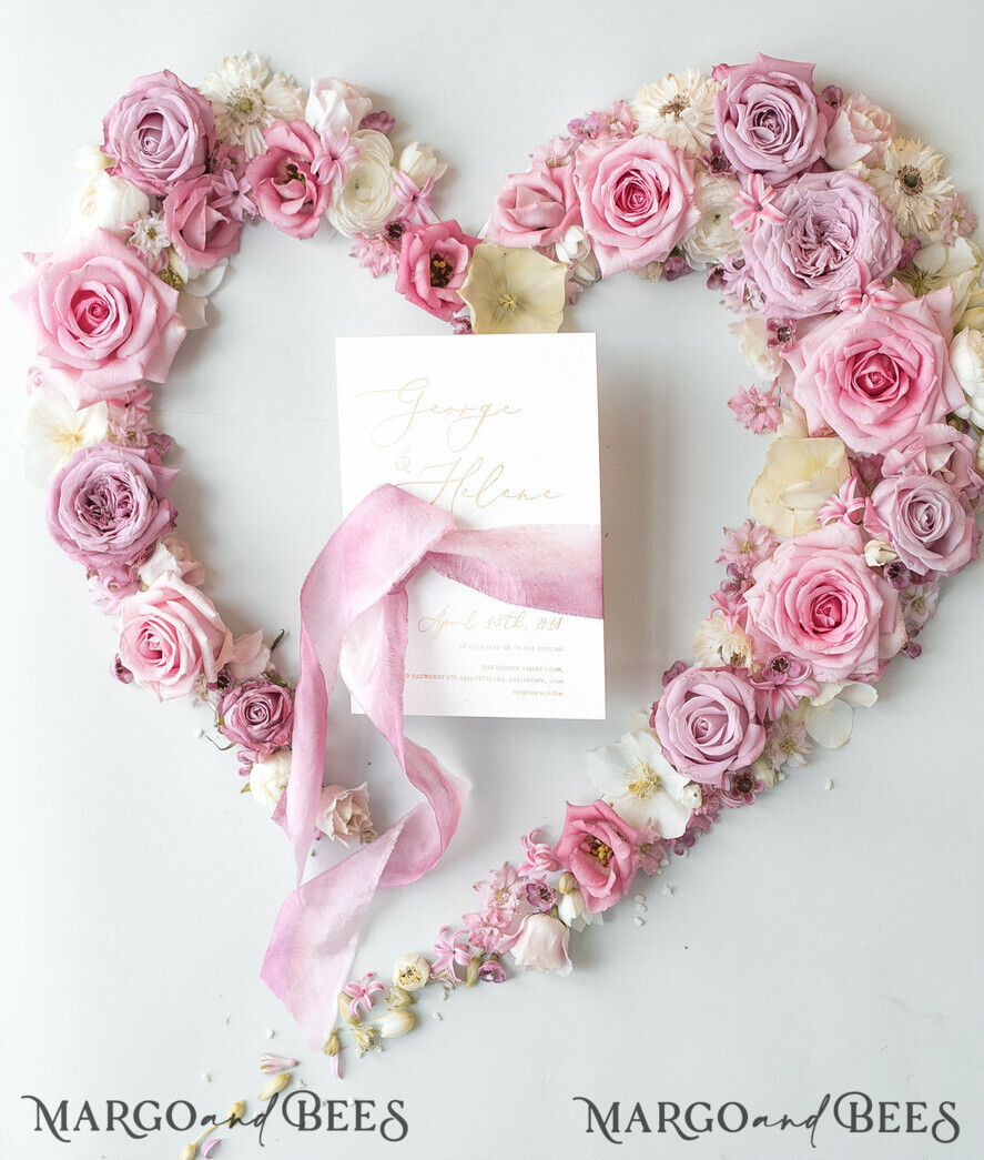 WEDDING INVITATIONS Elegant Invites Classic Cards Romantic Blush Pink Wedding Invitations, Vintage Floral Wedding Invitation Suite, Elegant Wedding Cards With Hand Dyed Bow, Glamour Peony Wedding Stationery
