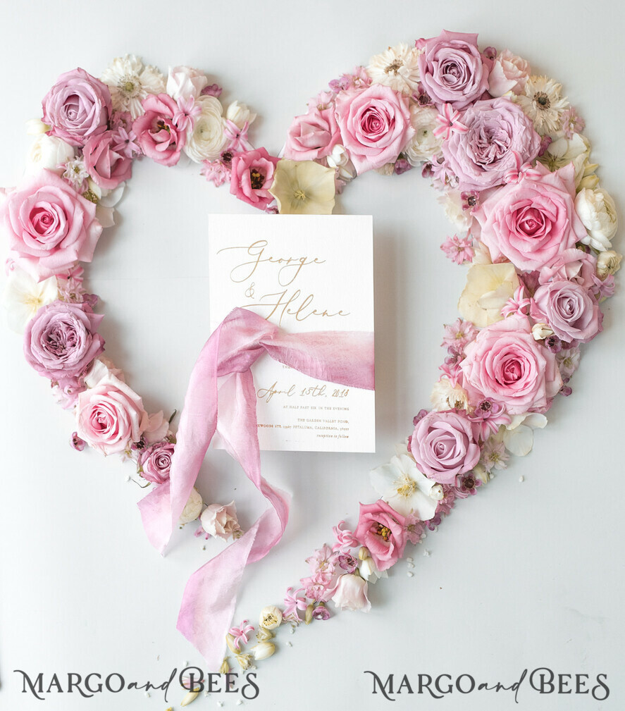 WEDDING INVITATIONS Elegant Invites Classic Cards Romantic Blush Pink Wedding Invitations, Vintage Floral Wedding Invitation Suite, Elegant Wedding Cards With Hand Dyed Bow, Glamour Peony Wedding Stationery