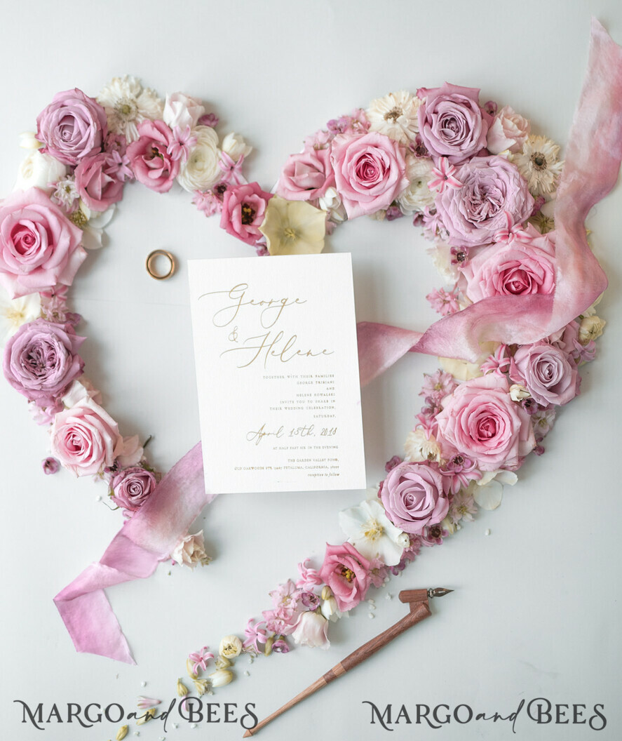 WEDDING INVITATIONS Elegant Invites Classic Cards Romantic Blush Pink Wedding Invitations, Vintage Floral Wedding Invitation Suite, Elegant Wedding Cards With Hand Dyed Bow, Glamour Peony Wedding Stationery
