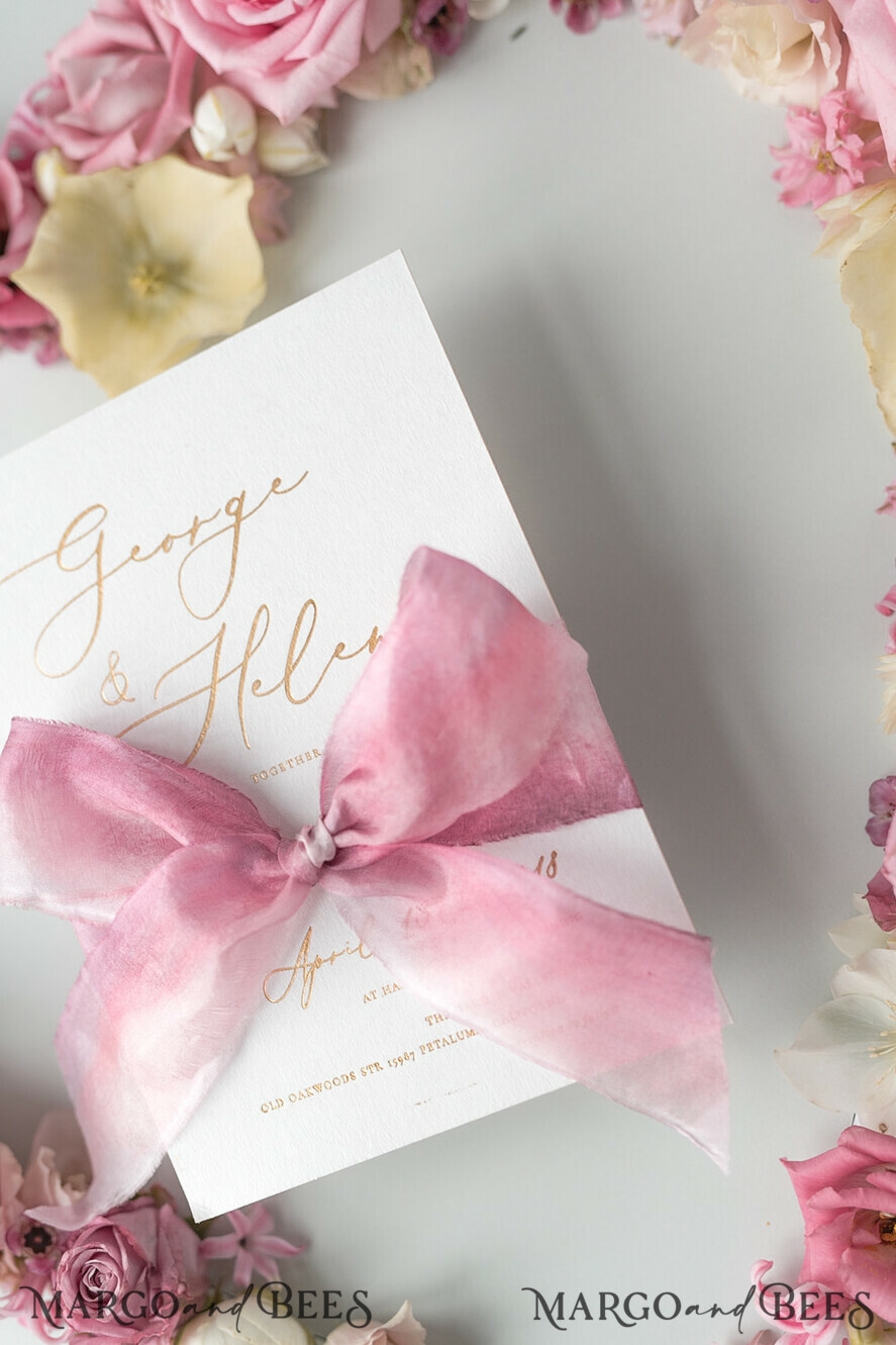 WEDDING INVITATIONS Elegant Invites Classic Cards Romantic Blush Pink Wedding Invitations, Vintage Floral Wedding Invitation Suite, Elegant Wedding Cards With Hand Dyed Bow, Glamour Peony Wedding Stationery