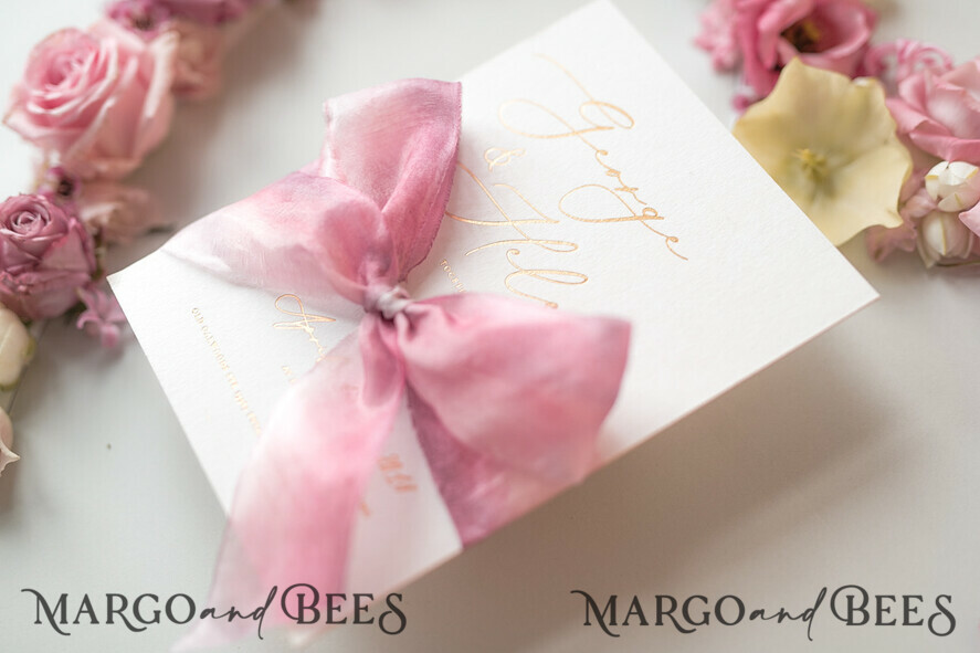 WEDDING INVITATIONS Elegant Invites Classic Cards Romantic Blush Pink Wedding Invitations, Vintage Floral Wedding Invitation Suite, Elegant Wedding Cards With Hand Dyed Bow, Glamour Peony Wedding Stationery