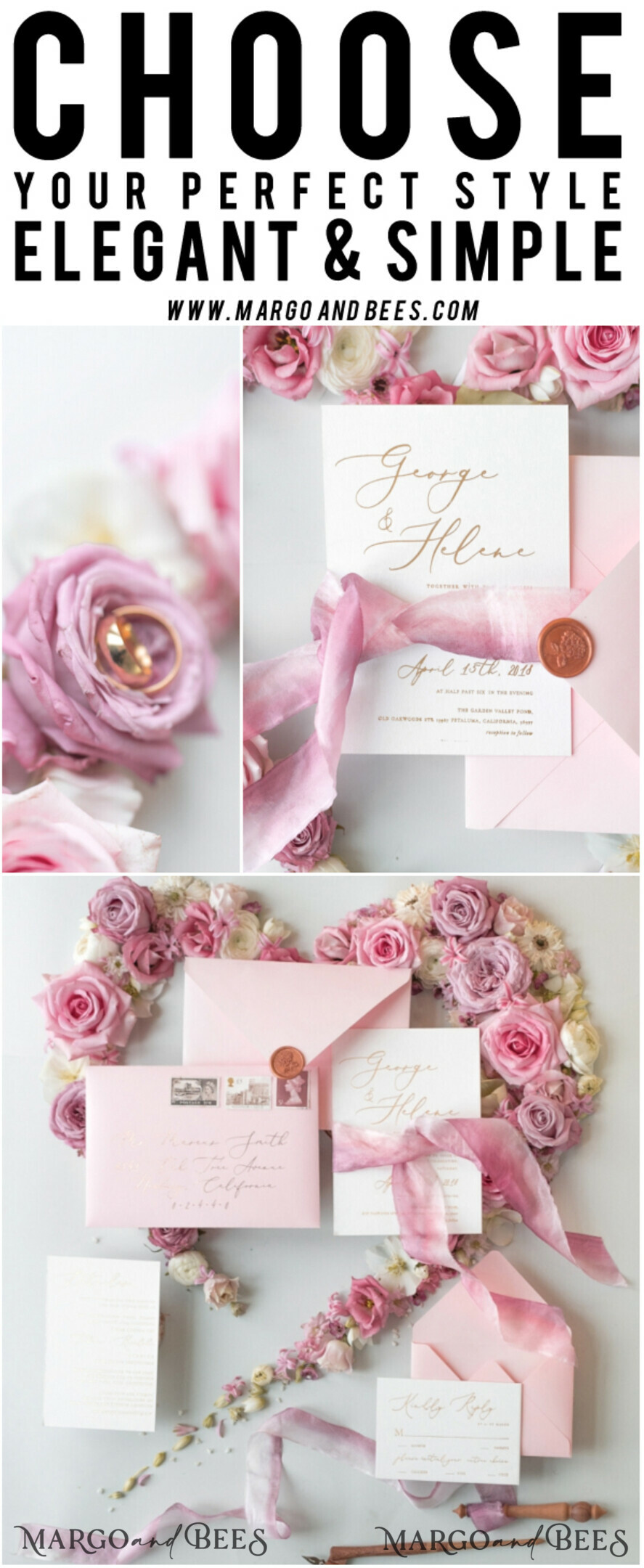 WEDDING INVITATIONS Elegant Invites Classic Cards Romantic Blush Pink Wedding Invitations, Vintage Floral Wedding Invitation Suite, Elegant Wedding Cards With Hand Dyed Bow, Glamour Peony Wedding Stationery