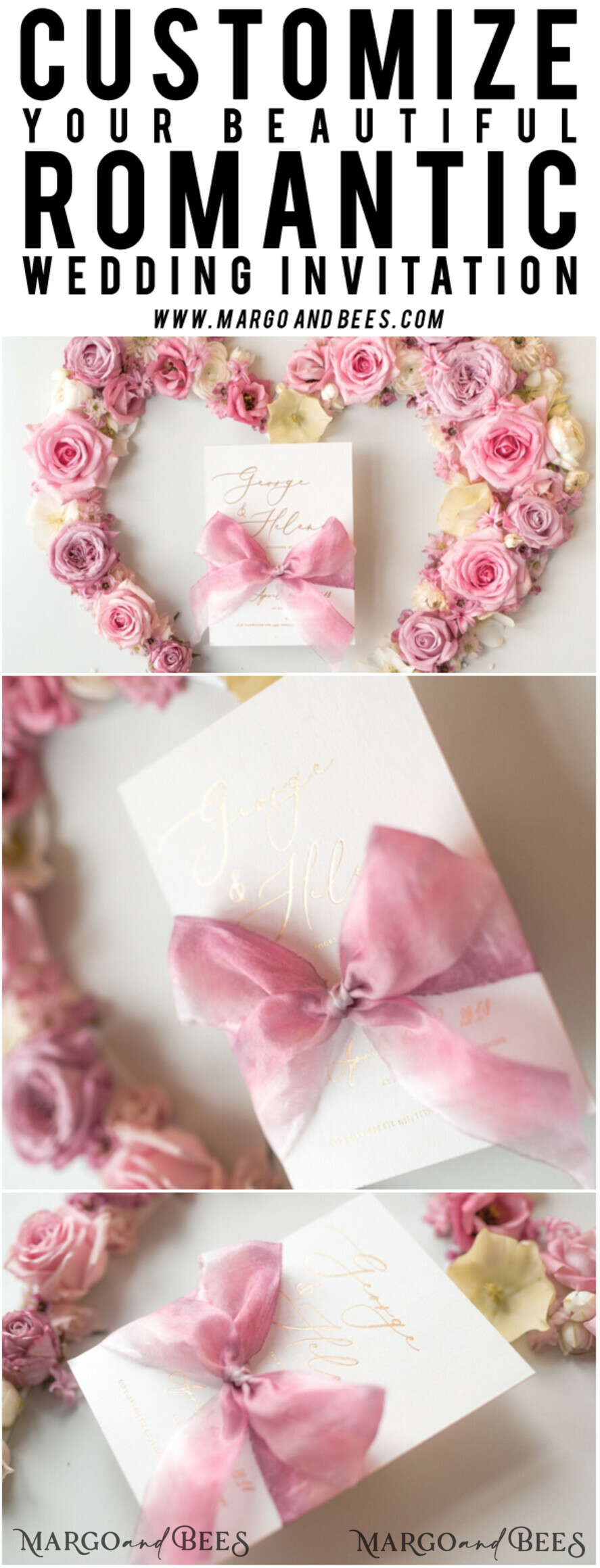 WEDDING INVITATIONS Elegant Invites Classic Cards Romantic Blush Pink Wedding Invitations, Vintage Floral Wedding Invitation Suite, Elegant Wedding Cards With Hand Dyed Bow, Glamour Peony Wedding Stationery