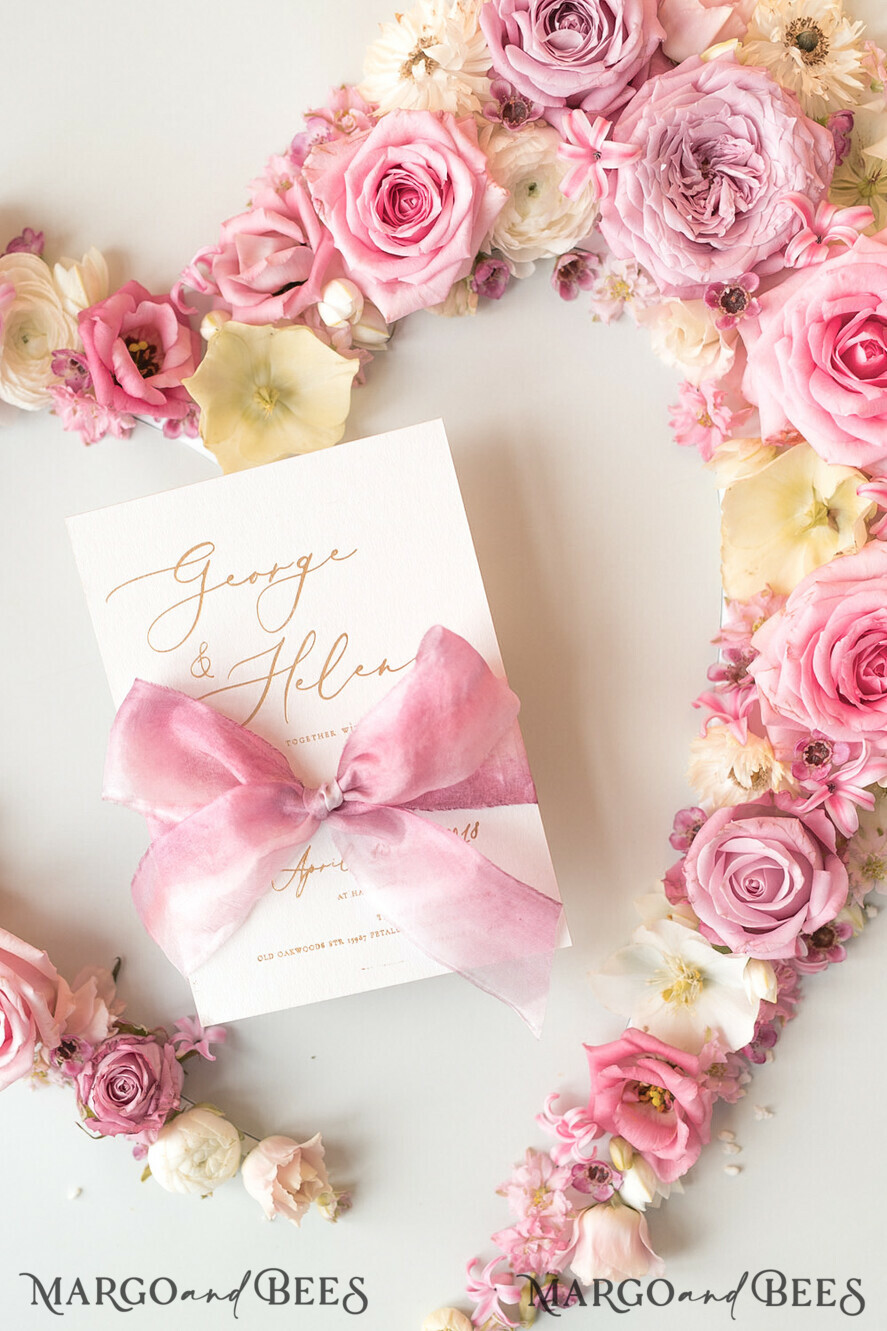 WEDDING INVITATIONS Elegant Invites Classic Cards Romantic Blush Pink Wedding Invitations, Vintage Floral Wedding Invitation Suite, Elegant Wedding Cards With Hand Dyed Bow, Glamour Peony Wedding Stationery