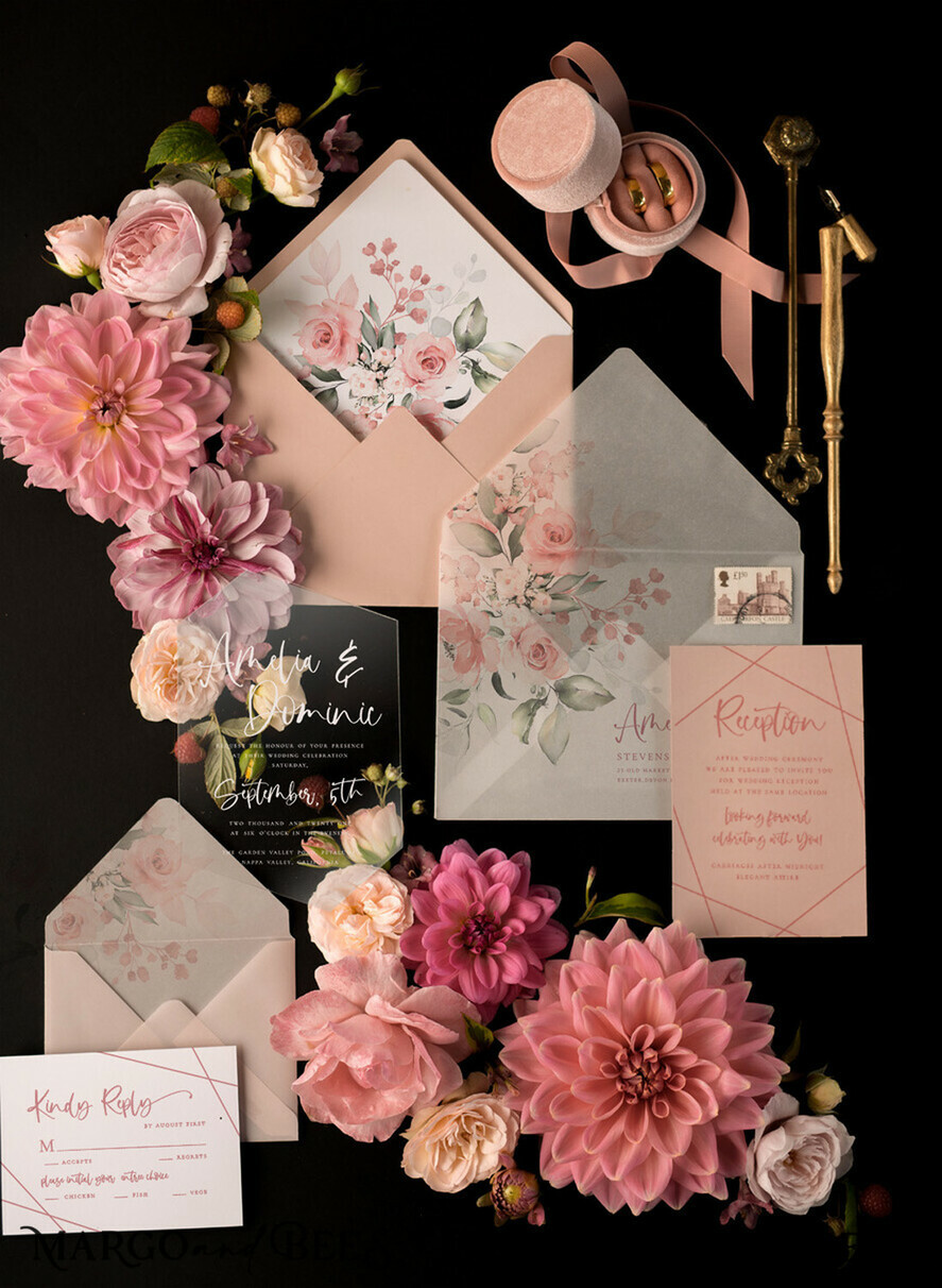 WEDDING INVITATIONS Elegant Invites Classic Cards Romantic Floral Wedding Invites, Luxury Blush Pink Wedding Invitations, Elegant Geometric Wedding Cards, Handmade Vellum Wedding Stationery