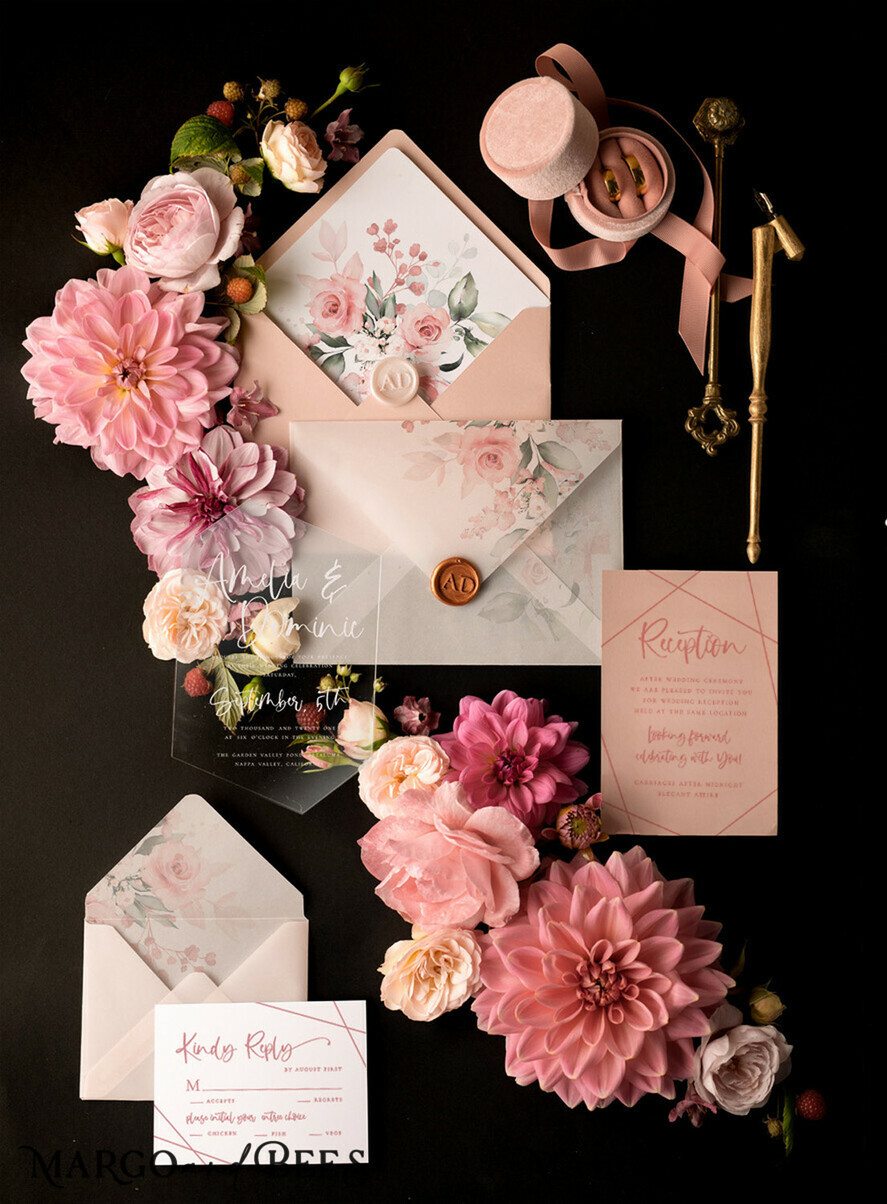 WEDDING INVITATIONS Elegant Invites Classic Cards Romantic Floral Wedding Invites, Luxury Blush Pink Wedding Invitations, Elegant Geometric Wedding Cards, Handmade Vellum Wedding Stationery