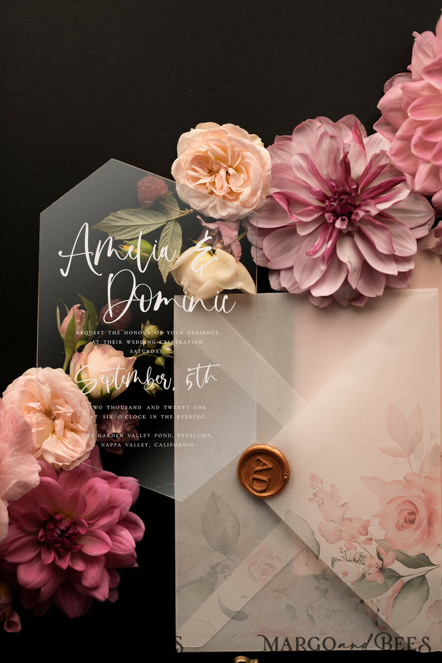 WEDDING INVITATIONS Elegant Invites Classic Cards Romantic Floral Wedding Invites, Luxury Blush Pink Wedding Invitations, Elegant Geometric Wedding Cards, Handmade Vellum Wedding Stationery