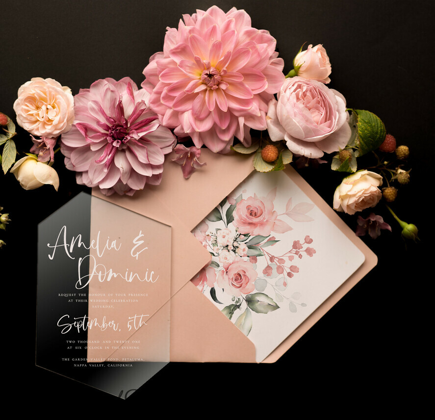 WEDDING INVITATIONS Elegant Invites Classic Cards Romantic Floral Wedding Invites, Luxury Blush Pink Wedding Invitations, Elegant Geometric Wedding Cards, Handmade Vellum Wedding Stationery