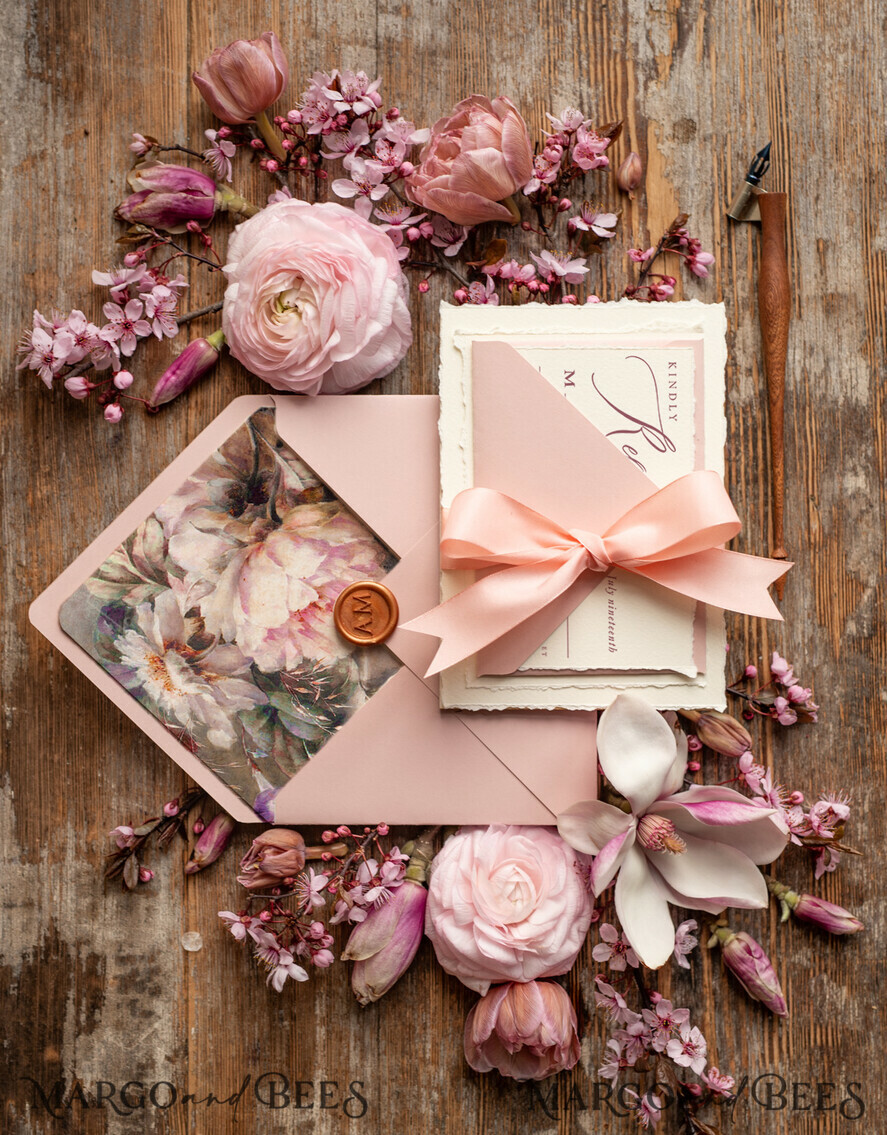 WEDDING INVITATIONS Elegant Invites Classic Cards Bespoke Pink Wedding Invitations, Fine Art Elegant Wedding invites, Vintage Blush Pink Invitation Set, Minimalistic Wedding Stationary set
