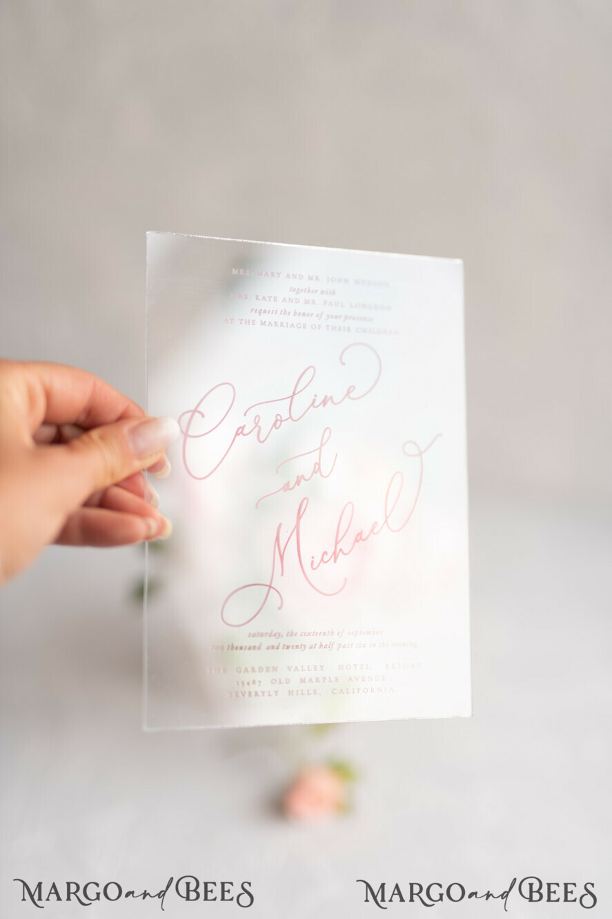 WEDDING INVITATIONS Elegant Invites Classic Cards Luxury Acrylic Plexi Wedding Invitations, Elegant Pink Wedding Cards, Minimalistic And Simplistic Wedding Invites, Glamour Wedding Stationery